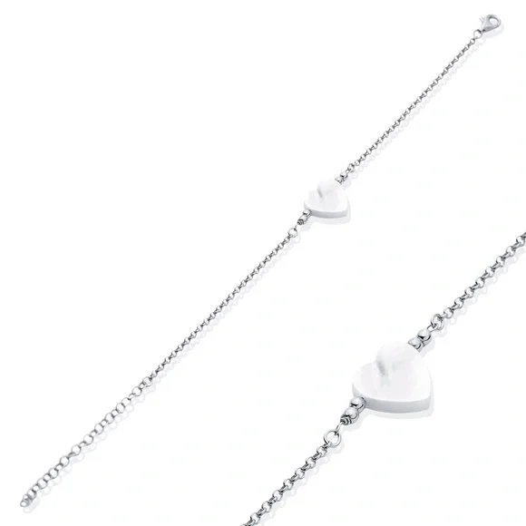 🤍 Mother of Pearl Heart Bracelet - 925 Sterling Silver 💎 - Picture 4 of 4